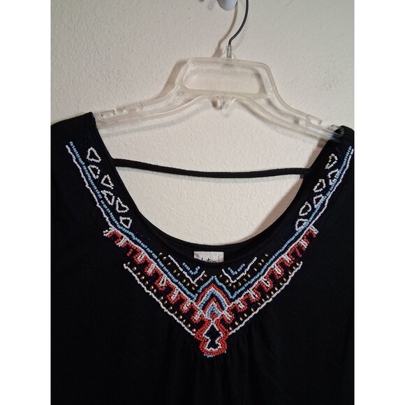 Daytrip Blouse Beaded Boho Tribal Embellished Y2K Casual Black Size Medium - Picture 2 of 5